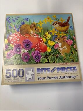 Friendly Mice 500-Piece Jigsaw Puzzle - Colorful Floral Scene